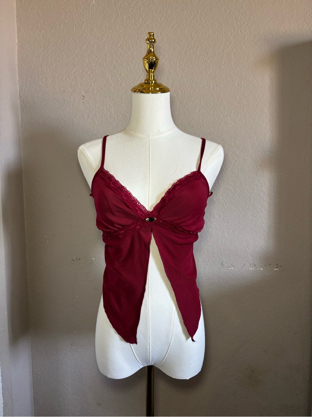 RED Valentino Burgundy Lace-Trim Camisole Top
